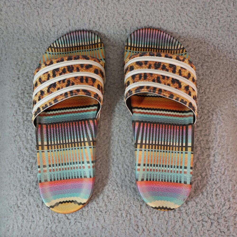 Adidas Adilette Slides Mens 9 Brazilian Leopard Sandals - Picture 6 of 9